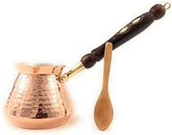 The Silk Road Trade - Acc Series (Large) - Thickest Solid Hammered Copper Turkish Greek Arabic Coffee Pot/Coffee Maker Cezve Ibrik Briki with Wooden Handle (18 fl oz)