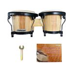 Clifton Bongos Set Percussion instrument Drums for Beginners Professionals with Tuning Wrench and Learning book (6"+7" Natural color)