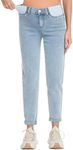 FABRACK Women's Maternity Jeans Mid-Rise Stretchy Boyfriend Jeans Under Belly Pregnancy Denim Pants with Elastic Inset Panel, Light Blue, M