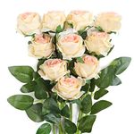 JUSTOYOU Rose Artificial Silk Flowers Bouquet Home Office Wedding Arrangements Champagne(10 PCS)