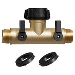 YANWOO Garden Hose Splitter, Heavy Duty Metal 2 Way 180 Degree with Shut-Off Valves, 3/4" High Flow Spigot Faucet Connectors with 2 Extra Silicone Washers