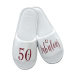 50th Birthday Gift 50 & Fabulous Velour Spa Slippers Sparkling Red Sizes 3-6 & 7-9