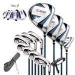 PGM Men's Complete Golf Club Sets - 12 Pieces - 3 Wood (#1,3,5), 1 Hybrid (#4H), 6 Irons(#5,6,7,8,9,PW), 1 Sand Wedge (55°), 1 Putter - Golf Stand Bag - Titanium Club Head, Graptlite Shaft