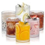 HomeVogue Hobnail Drinking Glasses Set of 6,12 oz Vintage Glassware Set Cocktail Glass Set, Embossed Clear Water Tumbler,for Beer, Whiskey,Juice and Various Mixed Drinks (Clear)