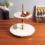 NikkisPride Marble Handmade Two-Tiered Dessert Stand for Weddings and Parties Luxury Marble 2-Tier Cake Stand for Dessert and Display