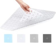 ADOV Square Shower Mat Non Slip Anti Mould, 53x53cm Shower Mats for Inside Shower, Anti-slip Safety Bathroom Mat with Strong Suction Cups and Drain Holes, Mildew Resistant and Machine Washable -Clear