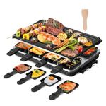 2-in-1 Raclette Grill 8 Personen Indoor Electric Grill 8 Mini Non Stick Pan for Raclette Cheese Dishes Cooking Party Kitchen Cooker Health Electric BBQ Griddle 1 Reversible Plate 1 Spatula 1300W