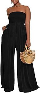 Ophestin Women's Strapless Tube Wide Leg Jumpsuits Smocked Women Jumpsuits Dressy Casual Flowy One Piece Jumpsuits Rompers Black XXL