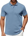 COOFANDY Mens Polo Shirts Short Sleeve 100% Cotton Mens Tshirts Polo t Shirts Dress Work Polo Shirts Pullover Casual Tops Classic Grey Blue