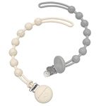 Cuddle Campus Silicone Pacifier Clip Holder with One Piece Design, Pack of 2 Soft Flexible Silicone Cord with Texture for Teething (Limestone+Buttercream)