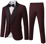 MY'S Mens 3-Piece Suit Shawl Lapel One Button Tuxedo Slim Fit Dinner Jacket Vest Pants & Tie Set Deep Red