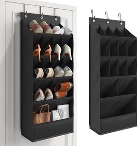 Mefirt Over the Door Shoe Organizers, Hanging Shoe Organizers with 15 Large Pocket, Hanging Shoe Rack for Closet Shoe Organizer for Wall, Black Shoe Holder 1 Pack