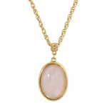 1928 Jewelry 14K Gold Dipped Gemstone Rose Quartz Pink Oval Pendant Necklace, 16"