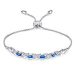 NINAMAID Womens 925 Sterling Silver Bracelet Jewelry Adjustable Women Cubic Zirconia Bolo Bracelet with Sparkling Round-Cut Zirconia in White Gold Plated Gifts for Women