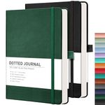 RETTACY A5 Dotted Notebook 2 Pack - Bullet Dot Grid Journal with 320 Numbered Pages Hardcover 120gsm Thick Paper, 8 Perforated Sheets, Pen Holder, Inner Pocket 14.5 x 21cm - Black Green