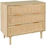 HOPUBUY 3 Drawer Dresser for Bedroom, Rattan Modern Closet Dressers Chest of Drawers, Wood Oak Storage Chest for Kids Bedroom, Hallway, Living Room