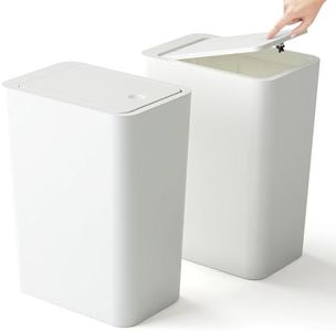 2 Pack Bathroom Trash Cans with Lid, 10 Liter/ 2.6 Gallon Slim Garbage Can, Small Trash Bin Waste Basket with Pop-Up Lid for Kitchen, Bedroom, Living Room, Office (2 Pack, White)