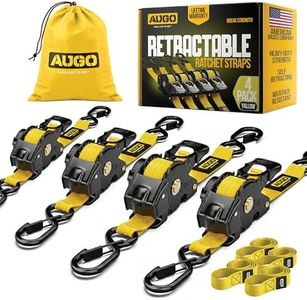 AUGO Retractable Ratchet Straps | 4 Heavy Duty Ratchet Straps Self Retractable Tie Down Straps with Soft Loops & Storage Bag for Motorcycle, Truck, Trailer, Cargo Van | 1200 Lb Break Strength 1” x 10’