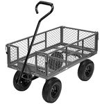 VIVOHOME Heavy Duty 880 Lbs Capacity Mesh Steel Garden Cart Folding Utility Wagon with Removable Sides and 4.10/3.50-4 inch Wheels(Grey)