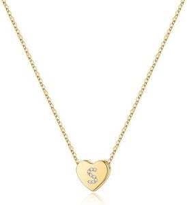 M MOOHAM Initial Necklace for Girls, Dainty 14K Gold Plated Letter S Initial Heart Necklace for Girls Gifts, Mothers Day Birthday Gifts for Daughter Girl
