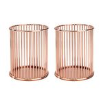 MengH-SHOP Pencil Holders Round Iron Art Pen Holder Fashion Makeup Brush Storage Basket Multifunctional Desktop Tidy Organizer for Home, School, Office, 8cm in Diameter, 2 Pieces (Rose Gold)