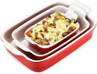 Bruntmor Ceramic Bakeware Set of 3 - Versatile, Durable Porcelain Pans - Oven to Freezer Safe - Enamel Interior for Easy Release - Graceful Transition from Oven to Table - Red