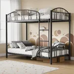 GarveeHome Metal Bunk Bed Twin Over Twin, Heavy Duty Bunkbeds Frame with Arched Guardrail and Safety Ladder, Sturdy Steel Bed for Kids Boys Girls, Space-Saving, No Box Spring Needed, Black