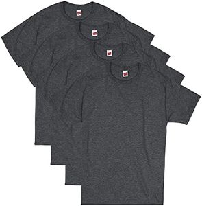 Hanes Men's Essentials T-Shirt Pack, Crewneck Cotton T-Shirts for Men, 4 Or 6 Pack Available, Charcoal Heather - 4 Pack, Large