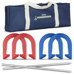 GoSports Steel Horseshoes Game Set - includes 4 Horseshoes, 2 Stakes and Carrying Case