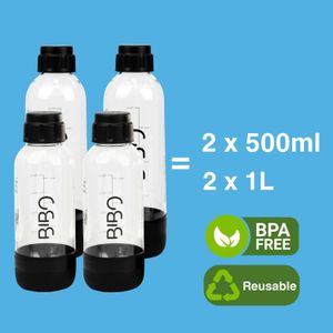 BIBO Sparkling Water Maker Bundle – 60L CO2, 4 BPA-Free Bottles, Black