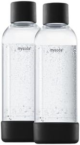 Mysoda: Wasserflasche für Wassersprudler, BPA-freies Plastik, mit "Quick-Lock"-Schnellverschluss, Details aus Holzkomposit, 2 x 1L - Schwarz