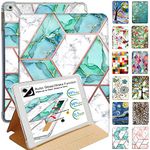 DuraSafe Cases for iPad 5/6 & Air 1/2-9.7" A1893 A1954 A1822 A1823 A1566 A1567 A1474 A1475 A1476 Printed Folio Silicone Smart Cover with Honeycomb Cooling Feature - Green Marble