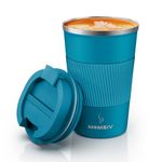 MOMSIV Coffee Cup, Insulated Coffee Cup with Leakproof Lid, Non-Slip Vacuum Reusable Stainless Steel Eco-Friendly Travel Office Mug for Hot and Cold Water Coffee and Tea, 380ml/13oz(Blue)