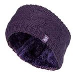 Heat Holders - Ladies Thick Cable Knitted Fleece Lined Thermal Winter Empty Skull Ear Warmer Headband (One Size, Purple)