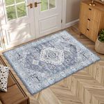 Smiry Area Rugs for Living Room Bedroom, Machine Washable 2x3 Vintage Rug, Soft Plush Bedside Floor Carpet for Farmhouse Nursery Kitchen Laundry Home Decor, Blue/Grey