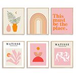 XBYGIMI Matisse Wall Art and Boho Wall Prints UNFRAMED, Minimalist Aesthetic Images Decor, Pink Print Set, Orange Posters for Room, 8x10in, Set of 6