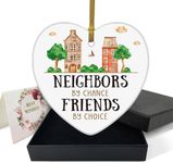 REWIDPARTY Neighbor Gifts Neighbors by Chance Friends by Choice Ornament Keepsake Sign Plaque Farewell Housewarming Welcome Gifts for Neighbor 3" Heart Ceramic Ornament with Gold Ribbon & Gift Box