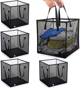 SOUJOY 4 Pack Popup Laundry Hamper, Collapsible Mesh Laundry Baskets with Handles, Foldable Clothes Hamper, Easy to Open, Portable for Laundry Storage, Kids Toy, College Dorm or Travel