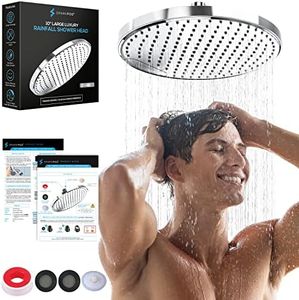 SparkPod 10 Inch Rectangle Rain Shower Head - Ceiling or Wall Mount Rainfall Shower Head - Large Coverage Showerhead - Brass Ball Joint with 360° Adjustment - 1-Min Install (Luxury Polished Chrome)