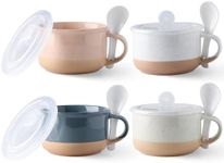 GBHOME Ceramic Soup Mugs with Handles and Lids,24 OZ Soup Cups Set of 4 with Terracotta Underside,Mug Bowls with Spoon for Soup/Cereal/Salad/Noodles/Ramen/Microware &Dishwasher Safe-Colorful