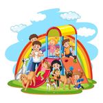 AH Decals Cartoon Happy Family Playgroud Animated Wall Sticker Beautiful Created Designs Kids Room Sticker Wall, Hall, Living Room,Poster 3D Background Removable Sticker Gallery Poster