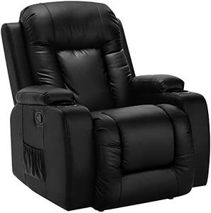 Artiss Recliner Chair, 8-Point Massage Chairs Leather Ergonomic Lounge Heated Sofa Armchair, Home Furniture Health Personal Care, Adjustable Backrest Footrest 135° Reclining Rocking Seat Office Black