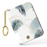 Nipichsha Credit Card Holder, Small RFID Card Wallet for Women, Slim Leather Card Holder Wallet, Credit Card Wallet Organizer, Pocket Business Card Case with Zipper & Keychain, Feather, Fashions