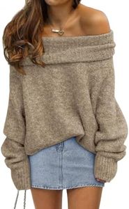 LILLUSORY Off The Shoulder Sweater Tops Oversized Stay Put Neckline Ultra Soft Perfect for Going Out Date Nights Casual Evenings DarkApricot XS