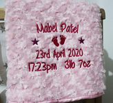 Personalised Baby Blanket Luxury Rosebud Style Pink Round Font Name Date Weight Time Print