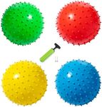 New Bounce Soft Balls for Kids - Set of Four 8.5" Knobby Balls Plus Pump & 2 pins, Durable, Inflatable Sensory Spiky Ball for Children, Toddlers and, Pets - Soft Bouncy Ball