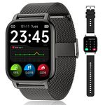 Popglory Smart Watch for Women Men Answer/Make Calls, 1.85" Smartwatch 2 Straps & Split Screen, 100+ Sports Fitness Watch with Blood Pressure/Oxygen/Heart Rate Monitor for iOS and Android