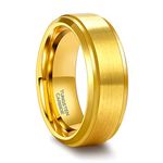 Greenpod 8mm 24K Gold Tungsten Wedding Rings Band for Men Matte Finish Stepped Edges Engagement Ring Comfort Fit Size 13