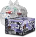 Ultrasac Heavy Duty 45 Gallon Garbage Bags (Huge 100 Pack w/Ties) - 46' x 40' - Industrial Quality Clear Trash Bags for Paper, Plastic, Cans, Bottles, Newspaper, Grass, Lawn