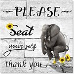 YPY Bathroom Canvas Wall Art Sign: Black White Elephant with Sunflower Picture Poster Wall Decor Funny Bath Room Decoration 12x12 inch